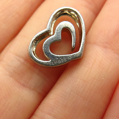 925 Sterling Silver Real Diamond Open Heart Slide Pendant