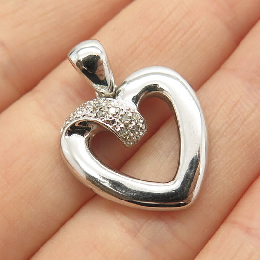 925 Sterling Silver Real Diamond Open Heart Pendant