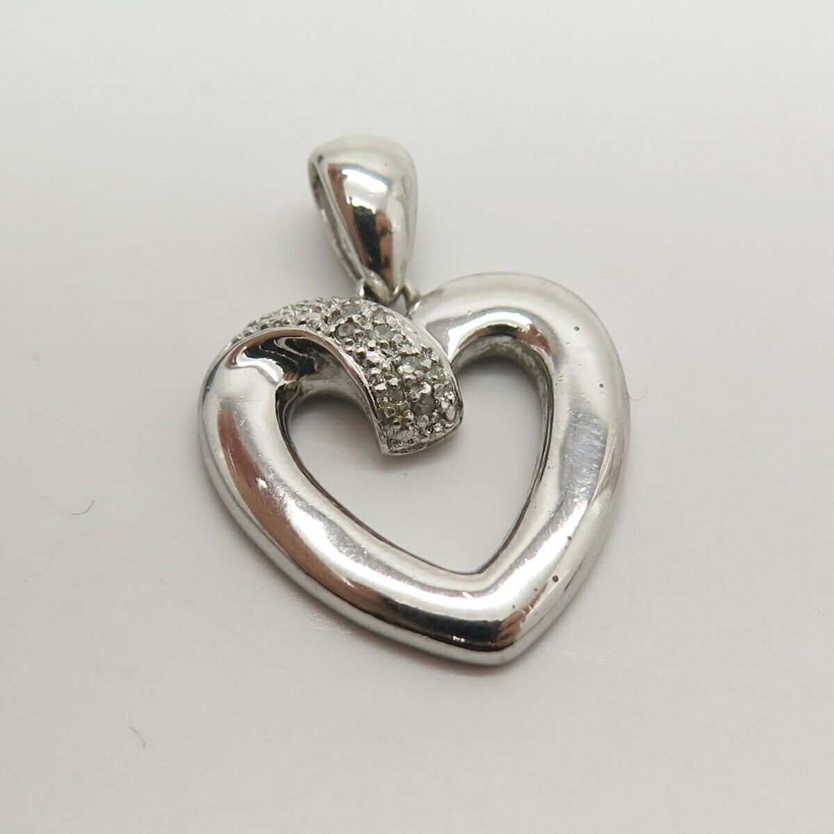 925 Sterling Silver Real Diamond Open Heart Pendant