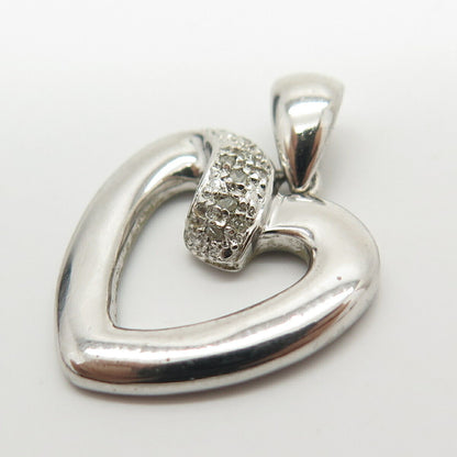 925 Sterling Silver Real Diamond Open Heart Pendant