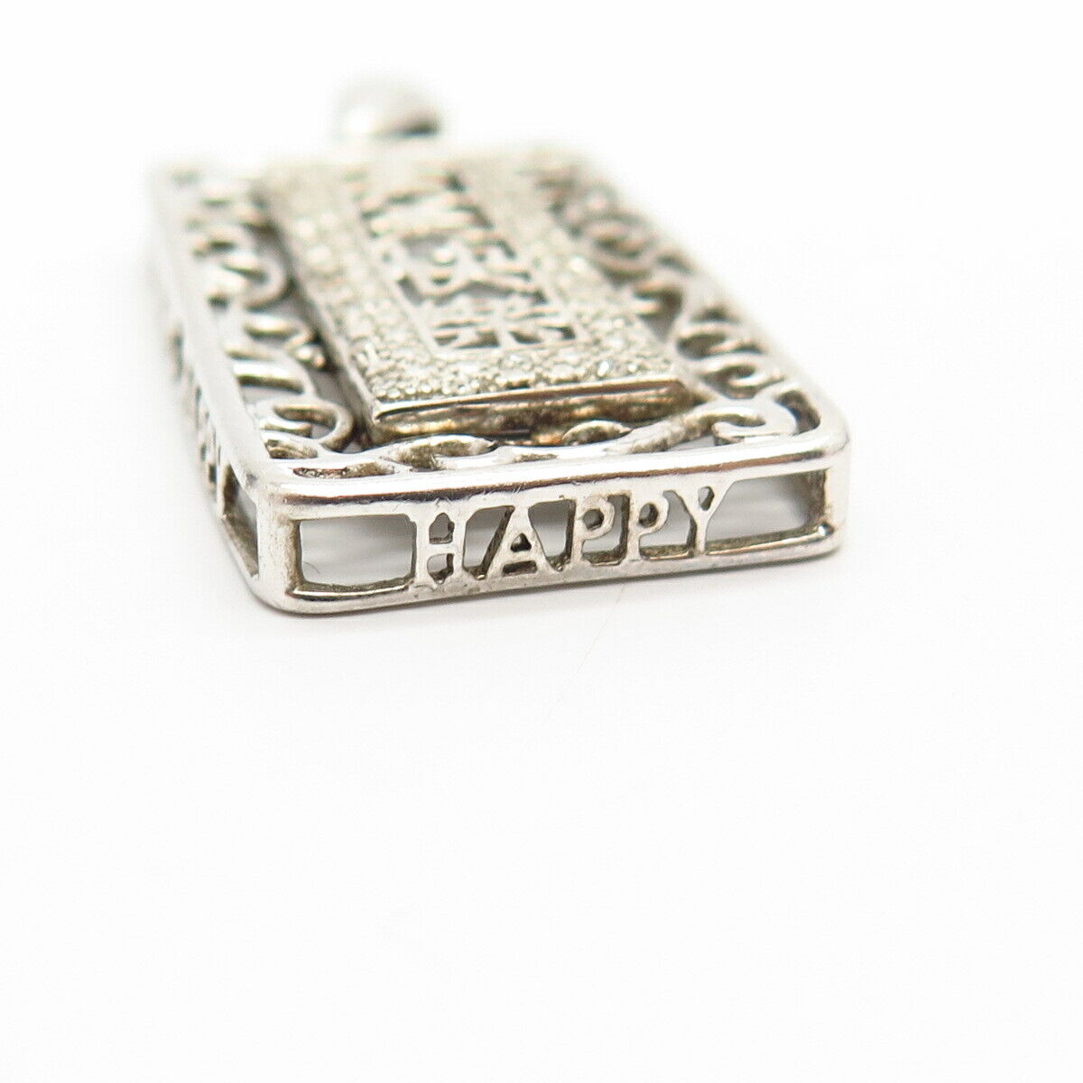 925 Sterling Silver Real Diamond "Always Happy" Chinese Symbol Pendant