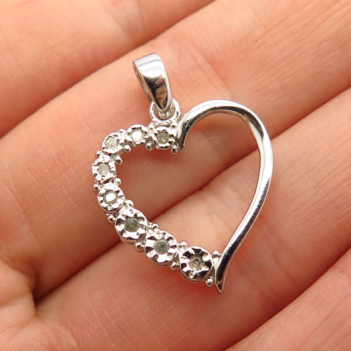 925 Sterling Silver Real Diamond Open Heart Design Pendant