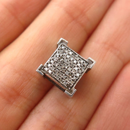 925 Sterling Silver Real Diamond Square Design SINGLE Stud Earring