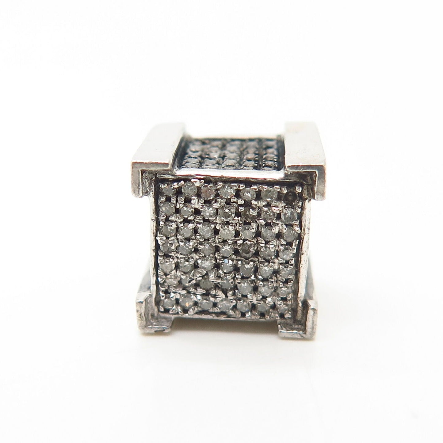 925 Sterling Silver Real Diamond Square Design SINGLE Stud Earring