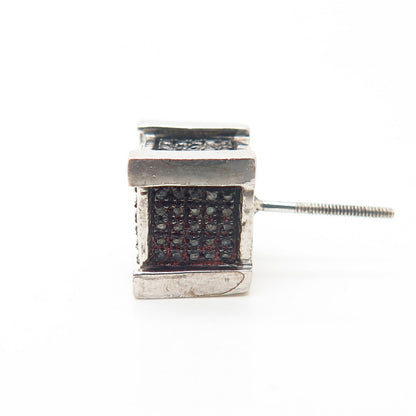 925 Sterling Silver Real Diamond Square Design SINGLE Stud Earring