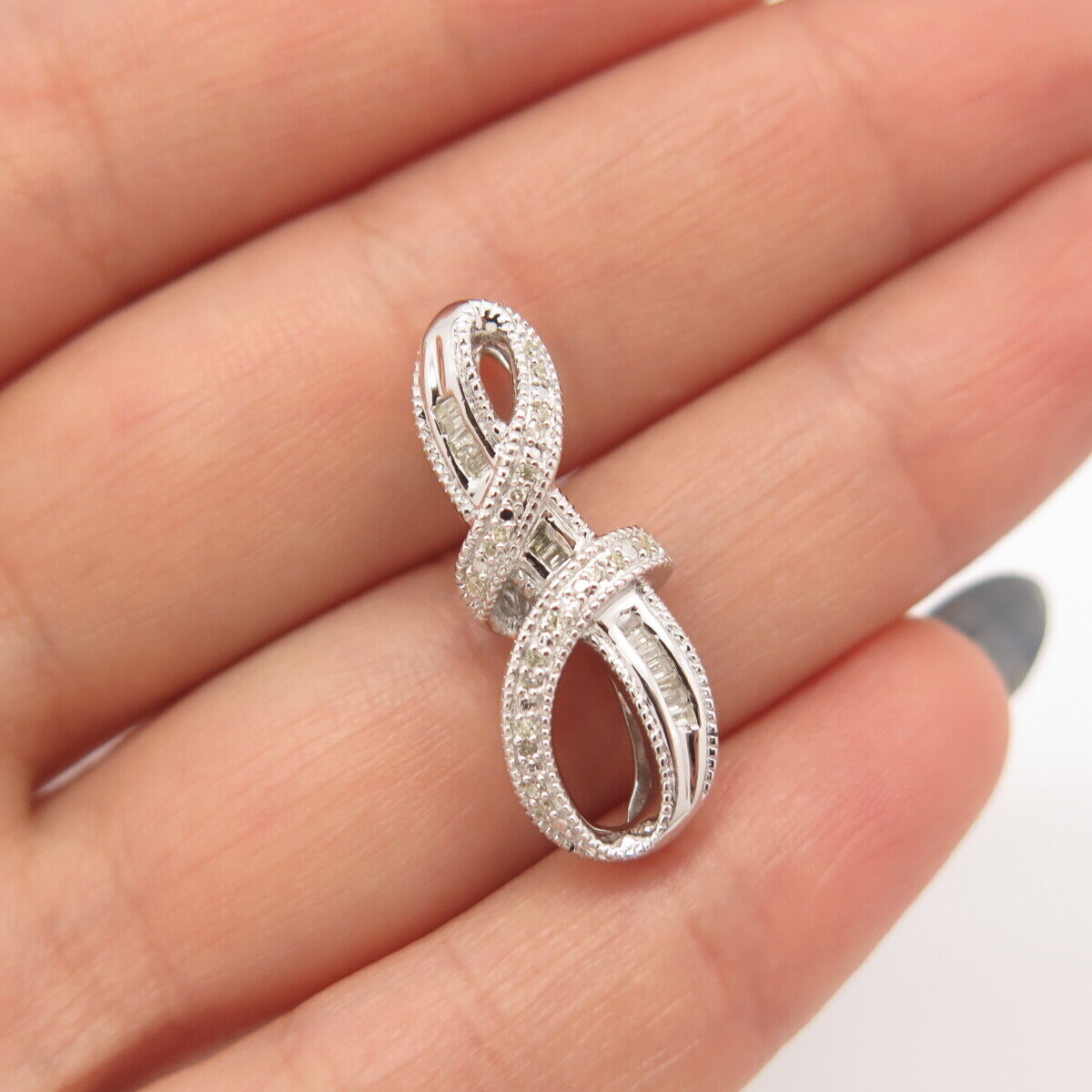 925 Sterling Silver SUN Real Faint Yellow Diamond Wrapped Infinity Slide Pendant