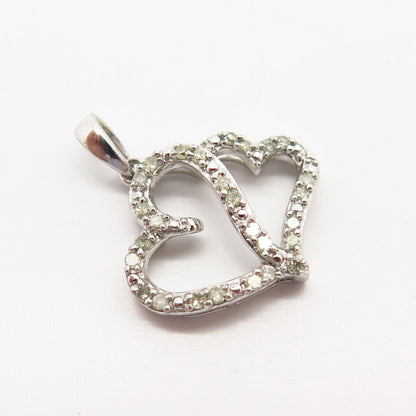 925 Sterling Silver Real Diamond Double Heart Design Pendant