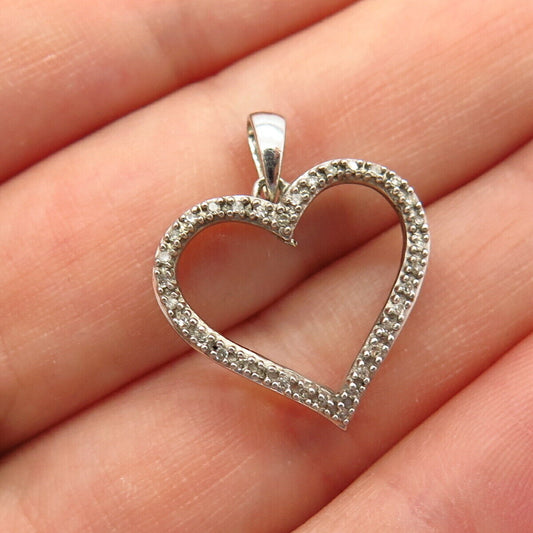 925 Sterling Silver Real Diamond Open Heart Design Pendant