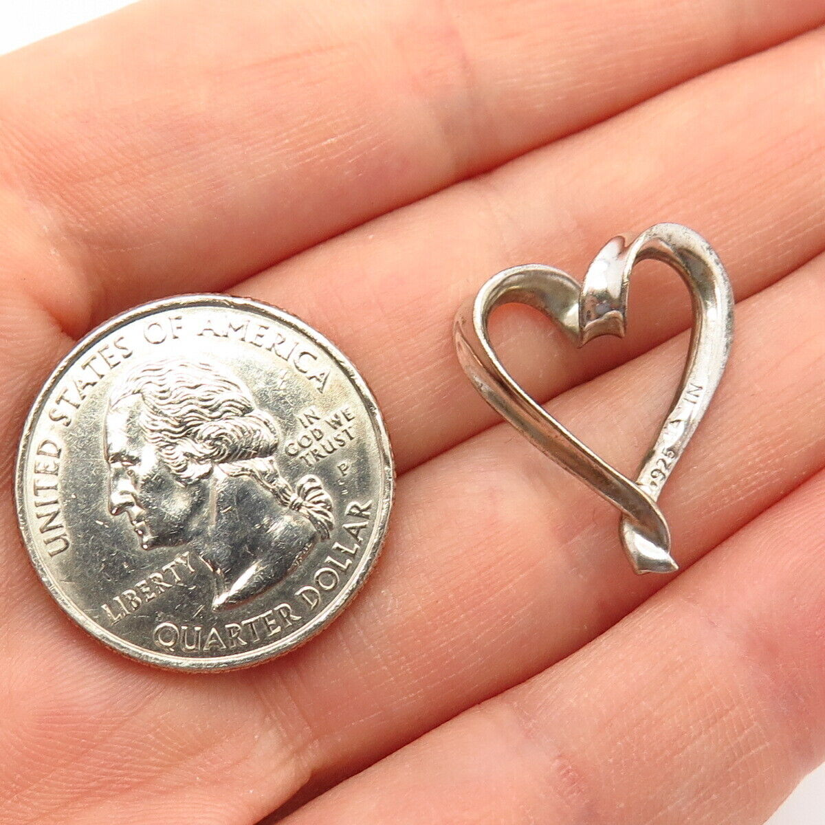 925 Sterling Silver Real Diamond Open Heart Design Slide Pendant