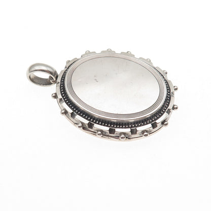 925 Sterling Silver Antique Victorian Oval Beaded Oxidized Locket Pendant