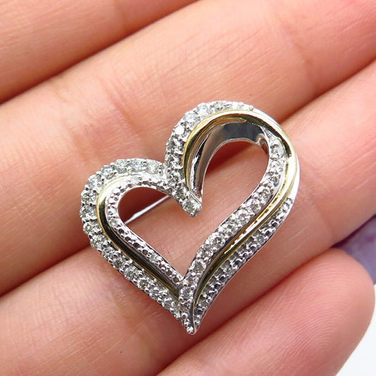 925 Sterling Silver 2-Tone Jane Seymour Real Diamond Heart Slide Pendant