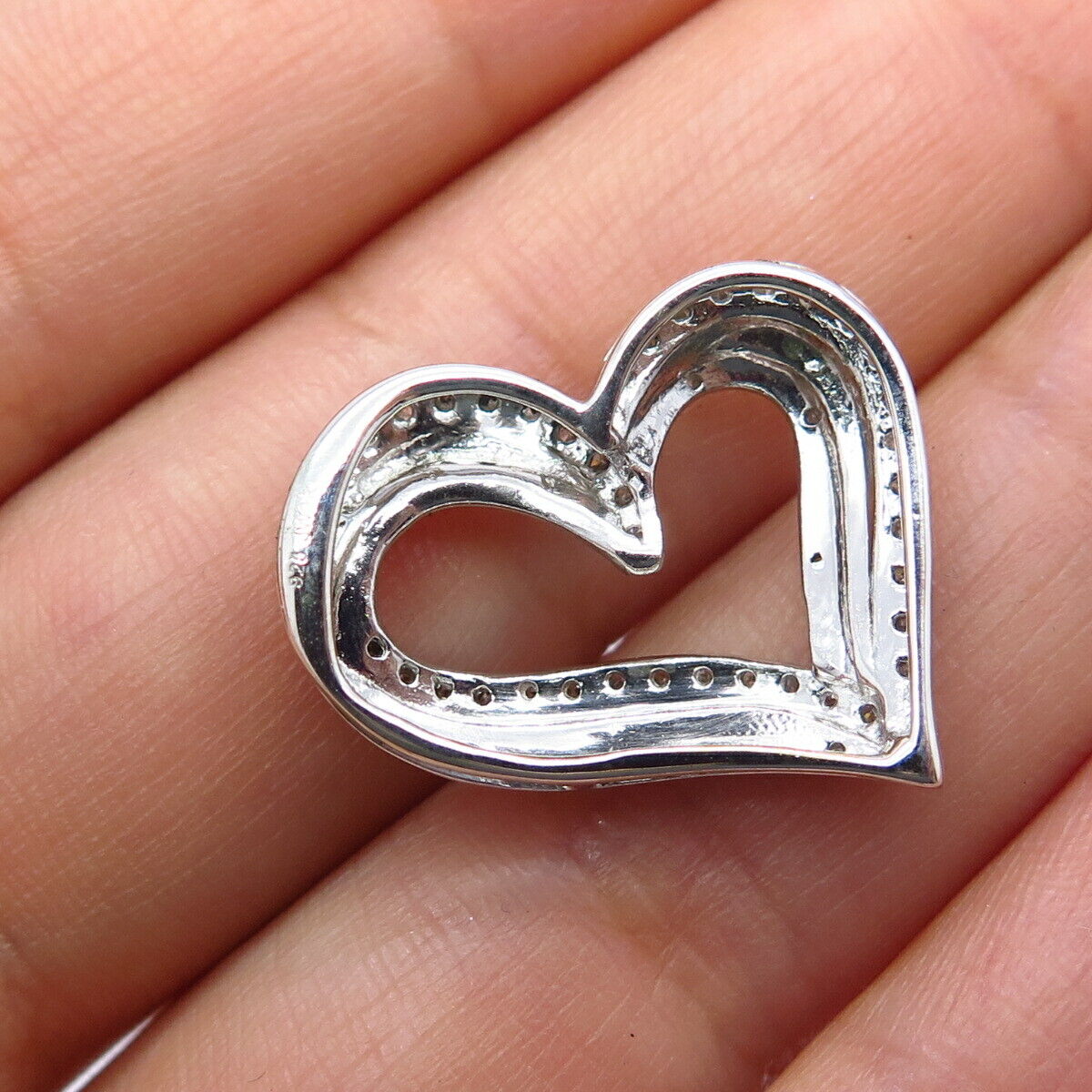 925 Sterling Silver 2-Tone Jane Seymour Real Diamond Heart Slide Pendant