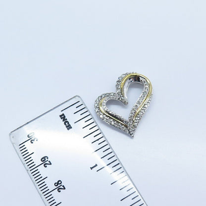 925 Sterling Silver 2-Tone Jane Seymour Real Diamond Heart Slide Pendant
