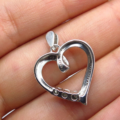 925 Sterling Silver Real White Diamond Open Heart Pendant