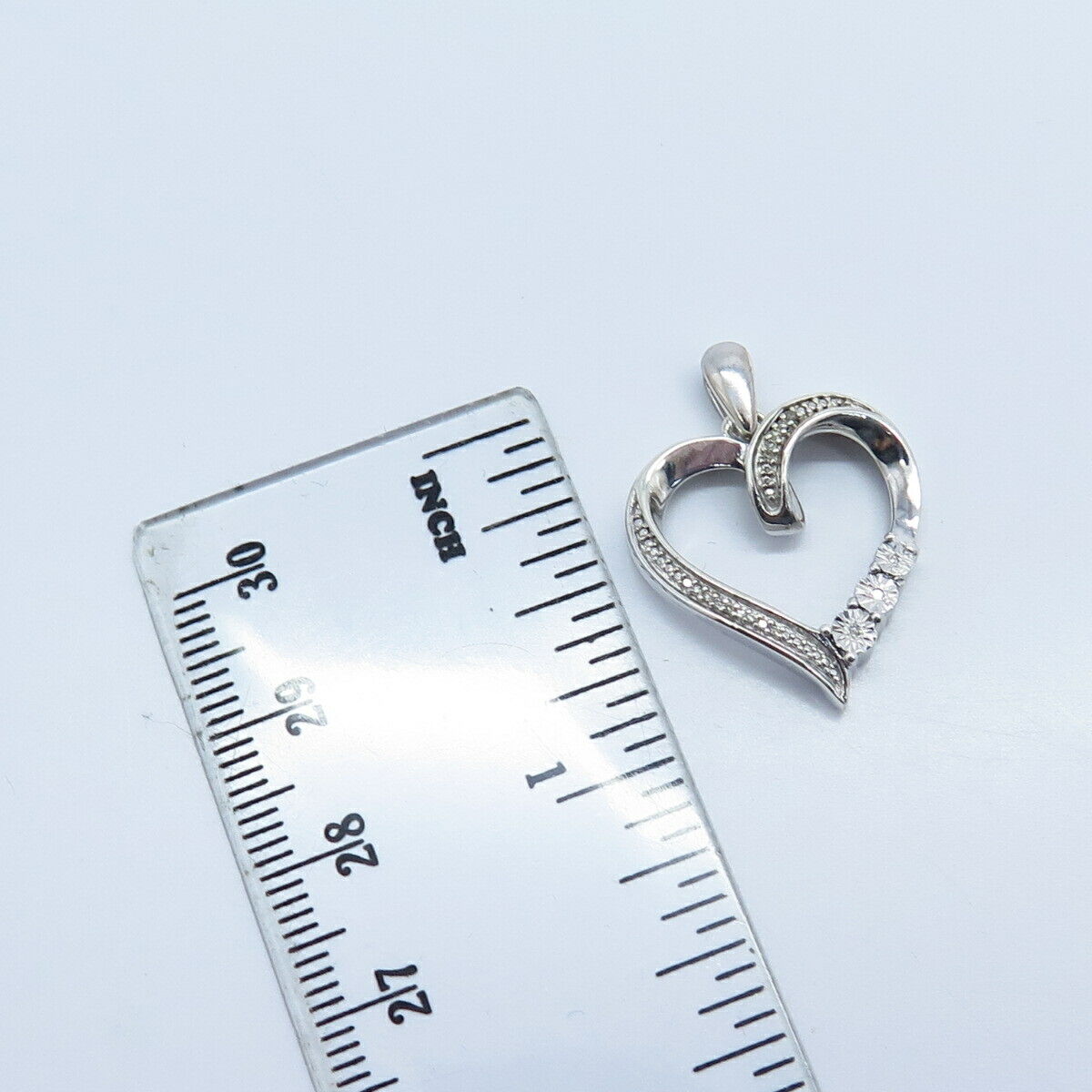 925 Sterling Silver Real White Diamond Open Heart Pendant