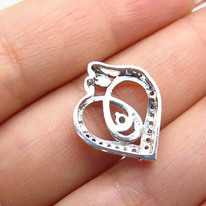 925 Sterling Silver Real White Diamond Mom & Baby Open Heart Slide Pendant