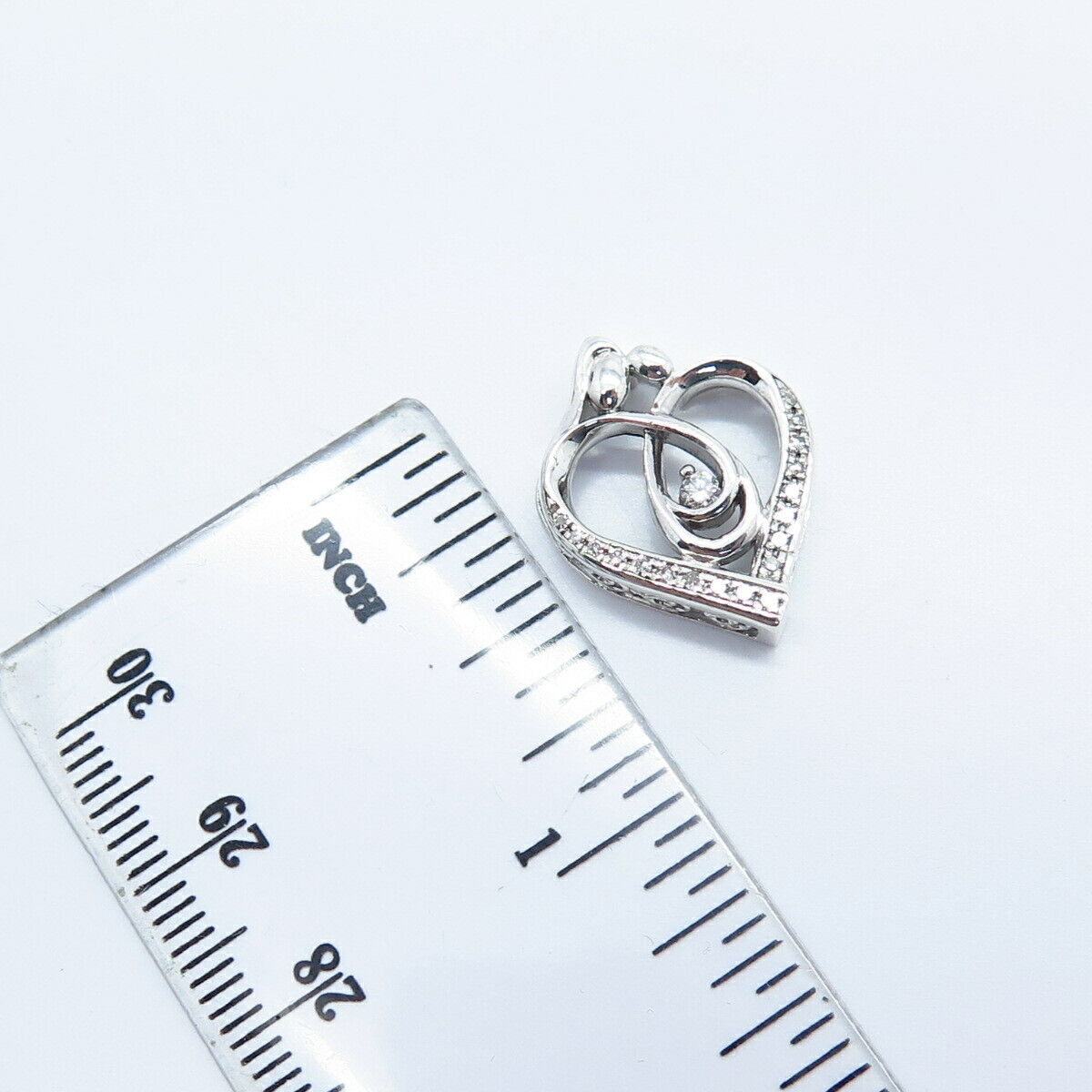 925 Sterling Silver Real White Diamond Mom & Baby Open Heart Slide Pendant