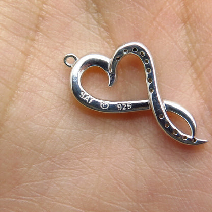 925 Sterling Silver Real White Diamond Twisted Open Heart Charm Pendant