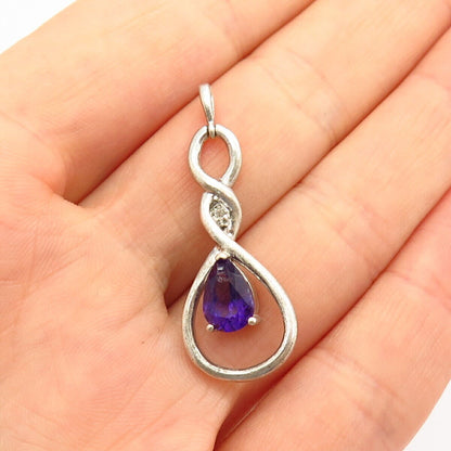 925 Sterling Silver Real Diamond Accent & Amethyst Gemstone Pendant