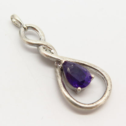 925 Sterling Silver Real Diamond Accent & Amethyst Gemstone Pendant