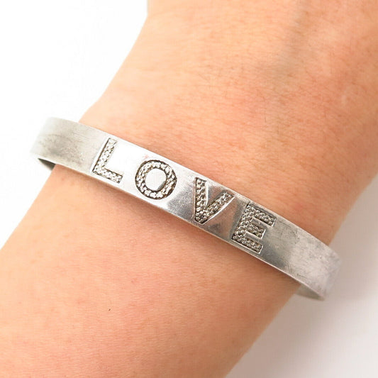 925 Sterling Silver Real Diamond Accent “Love” Solid Bangle Bracelet 7 3/4"