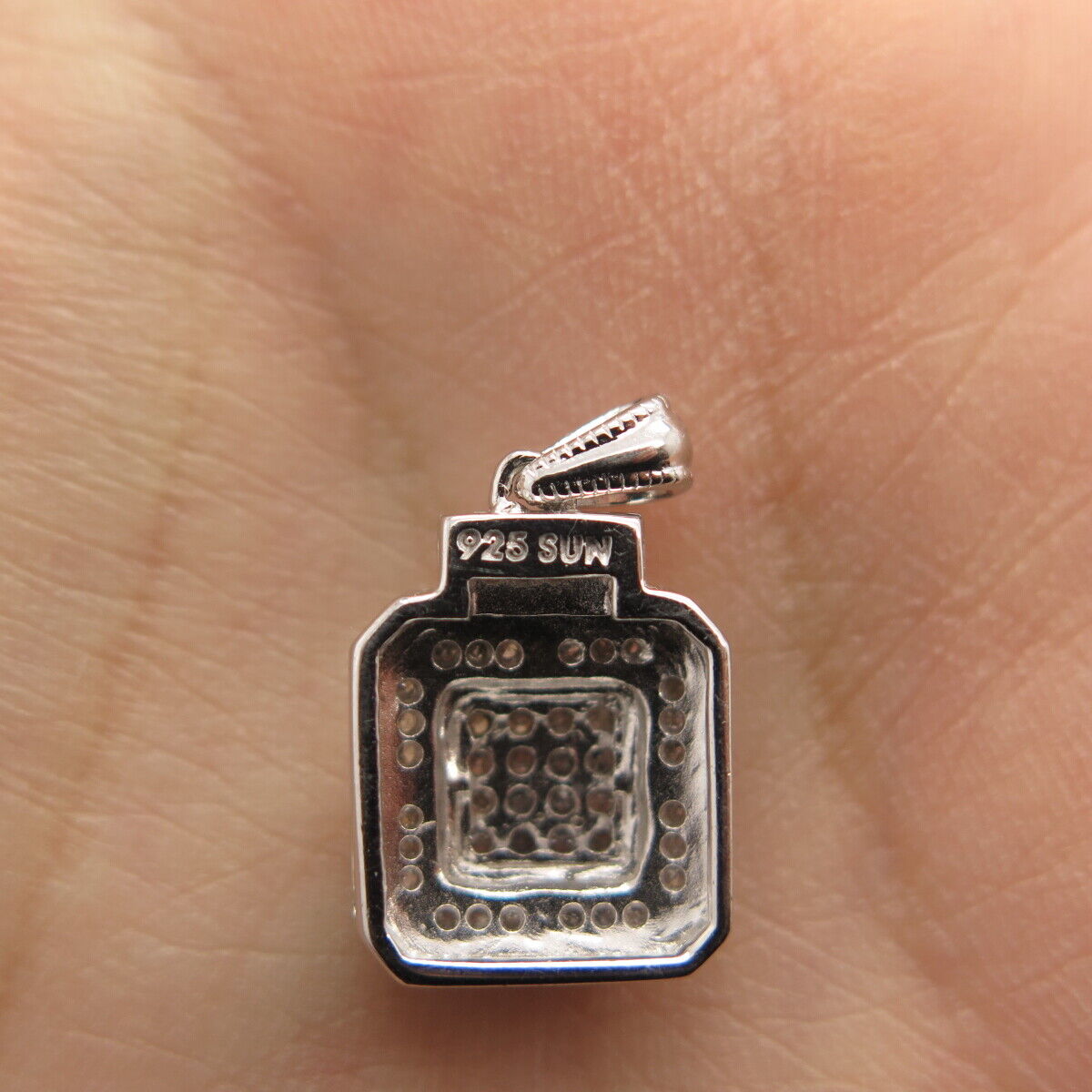 925 Sterling Silver SUN Real White Diamond Square Charm Pendant