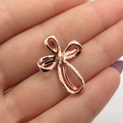 925 Sterling Silver Rose Gold Plated SUN Real White Diamond Cross Slide Pendant