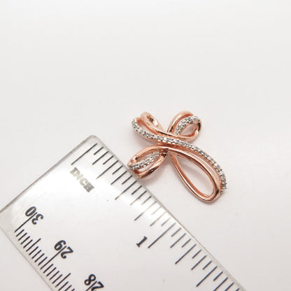 925 Sterling Silver Rose Gold Plated SUN Real White Diamond Cross Slide Pendant