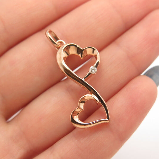 925 Sterling Silver Gold Plated Real White Diamond Open Heart Infinity Pendant