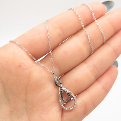 925 Sterling Silver N/C White & Black Diamond Prince-of-Wales Chain Necklace 21"