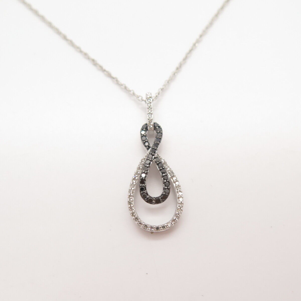 925 Sterling Silver N/C White & Black Diamond Prince-of-Wales Chain Necklace 21"