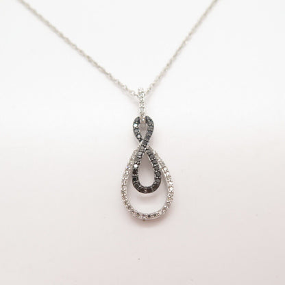925 Sterling Silver N/C White & Black Diamond Prince-of-Wales Chain Necklace 21"