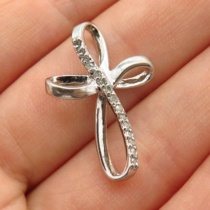 925 Sterling Silver Real Diamond Cross Slide Pendant