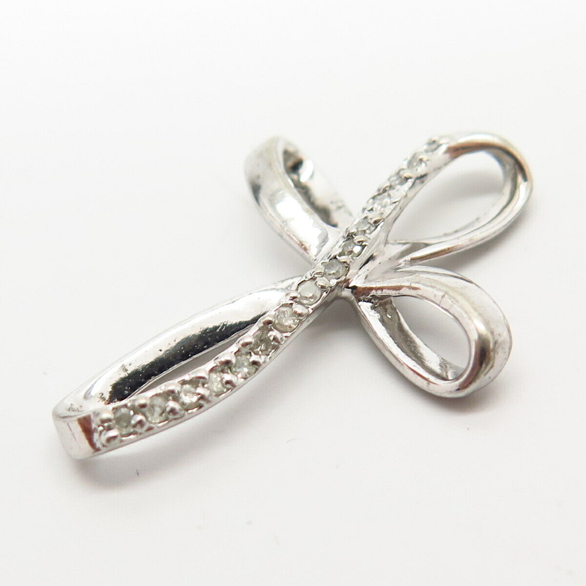 925 Sterling Silver Real Diamond Cross Slide Pendant