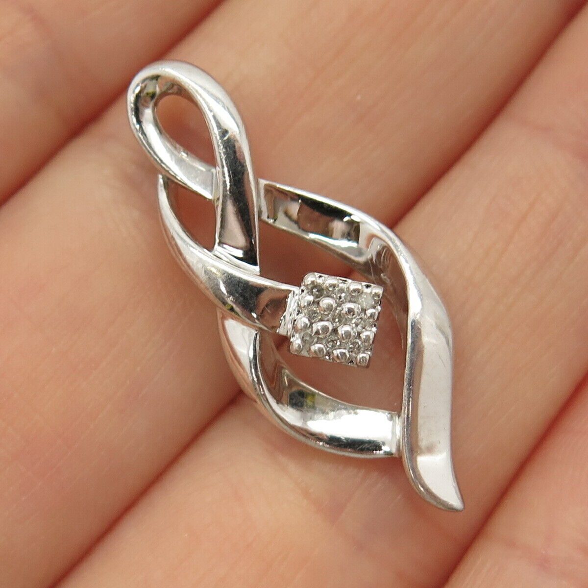 925 Sterling Silver Real Diamond Swirl Design Slide Pendant