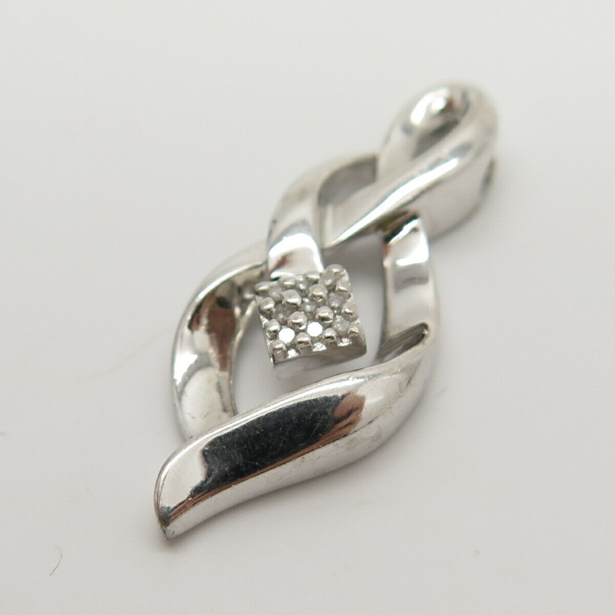 925 Sterling Silver Real Diamond Swirl Design Slide Pendant