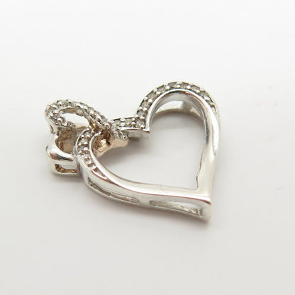 925 Sterling Silver Real Diamond Double Open Heart Slide Pendant