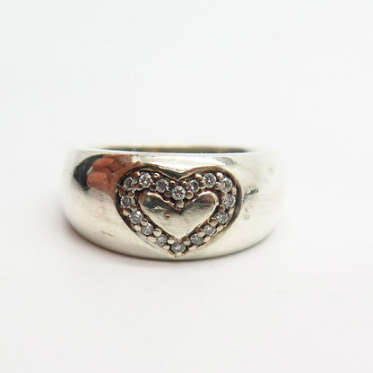 925 Sterling Silver Real Diamond Heart Design Ring Size 5