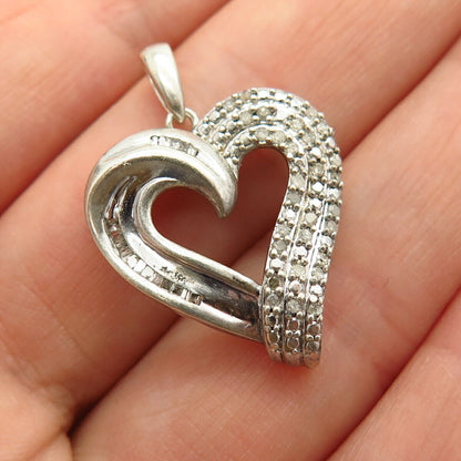 925 Sterling Silver Real Diamond Open Heart Design Pendant