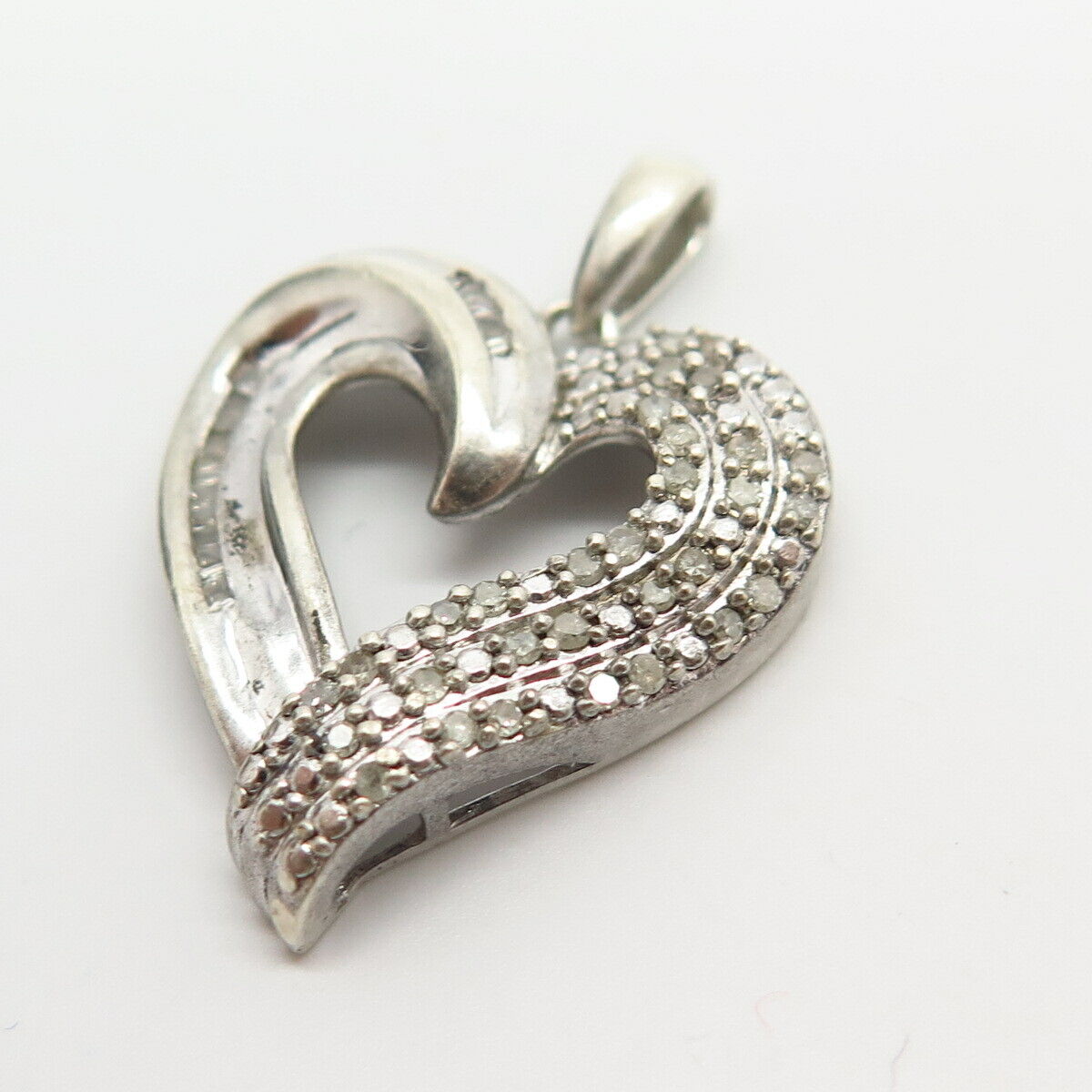 925 Sterling Silver Real Diamond Open Heart Design Pendant