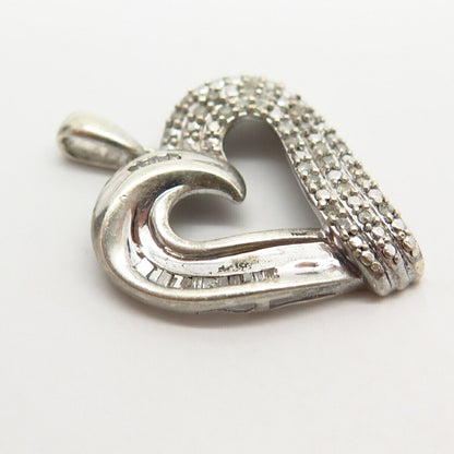 925 Sterling Silver Real Diamond Open Heart Design Pendant