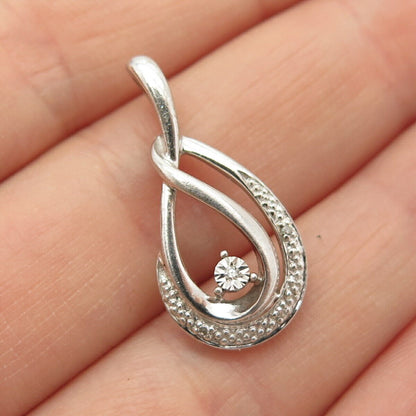 925 Sterling Silver Real Diamond Teardrop Slide Pendant