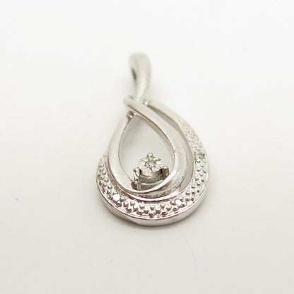 925 Sterling Silver Real Diamond Teardrop Slide Pendant