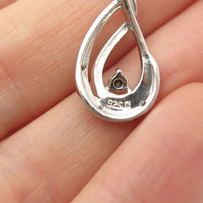 925 Sterling Silver Real Diamond Teardrop Slide Pendant