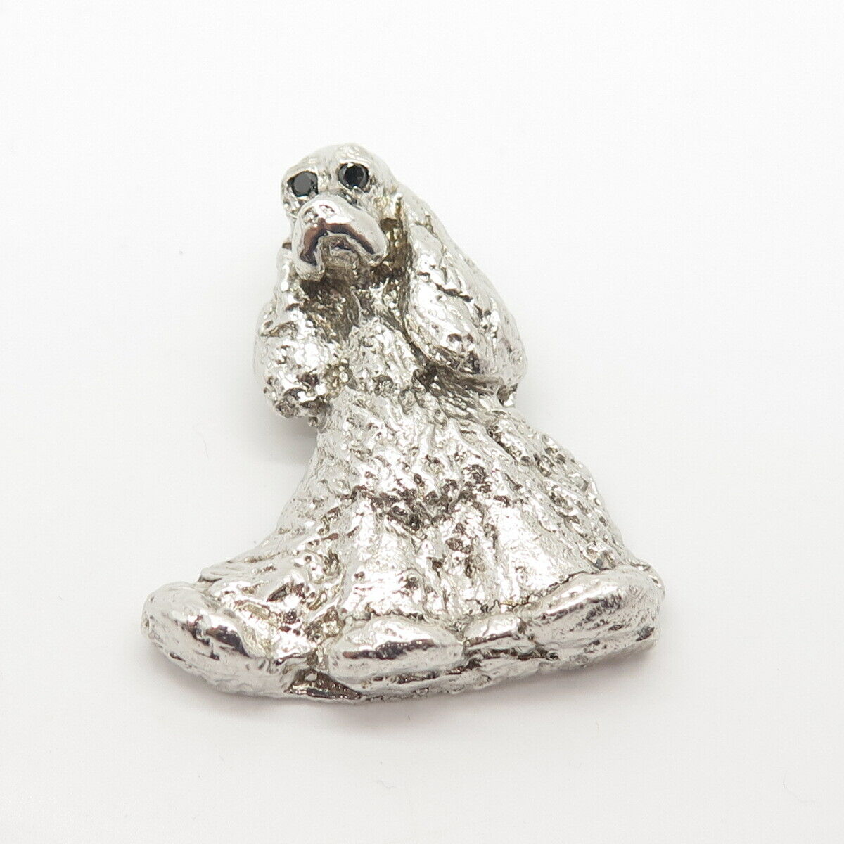 900 Silver Vintage Real Black Diamond Cocker Spaniel / Dog Slide Pendant