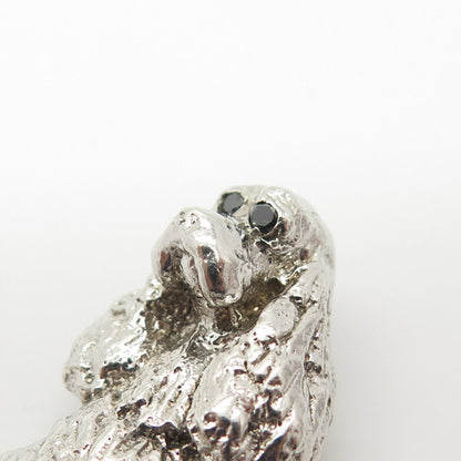 900 Silver Vintage Real Black Diamond Cocker Spaniel / Dog Slide Pendant