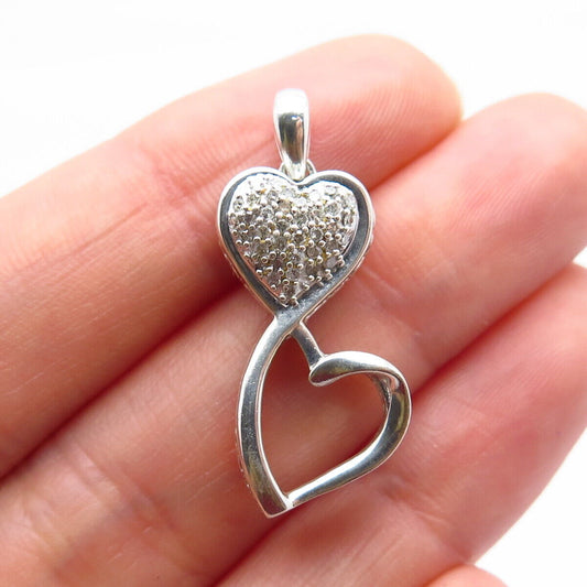 925 Sterling Silver Real Smoky Diamond Hearts Pendant