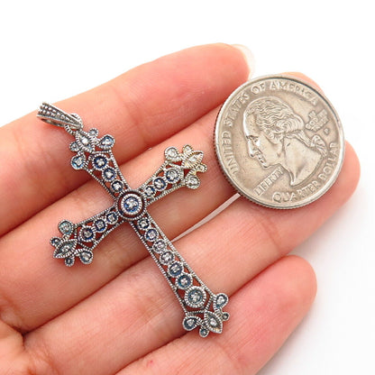 925 Sterling Silver Genuine Diamond Ornate Filigree Cross Design Pendant