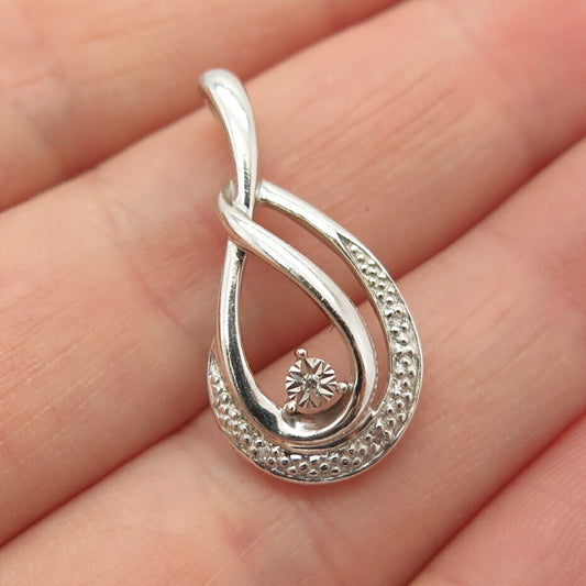 925 Sterling Silver Real Diamond Accent Teardrop Slide Pendant