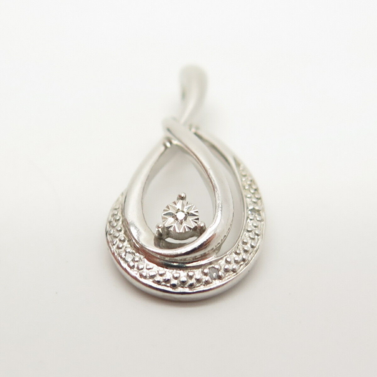 925 Sterling Silver Real Diamond Accent Teardrop Slide Pendant